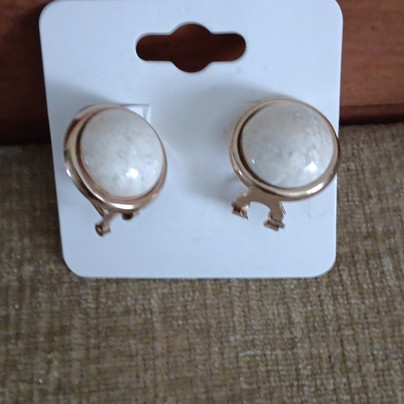 Gold Tone Versatile Cream Stone Post Earrings - Picture 10 of 11